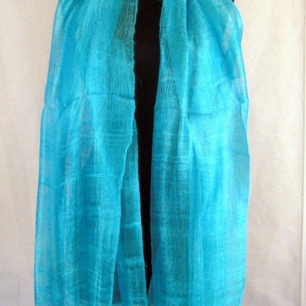 100 % Pure Raw Thai Silk Scarf Shawl Wrap  24"x 62" Large Handmade in Turquoise H9