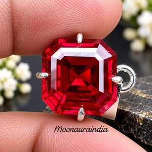 Colgante de rubí natural de 16 quilates, talla radiante, plata de ley 925, 16 x 16 mm, gema de rubí rojo. Joyería llamativa.