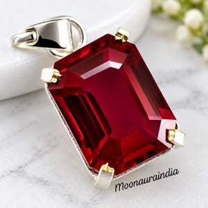 110ct+ Natural Ruby Pendant Emerald Cut 925 Sterling Silver 34x24mm Large Red Ruby Statement Jewelry
