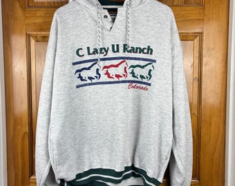 Sudadera con capucha Vtg Gear For Sports C Lazy U Ranch Colorado Horse para hombre, talla XL, gris jaspeado