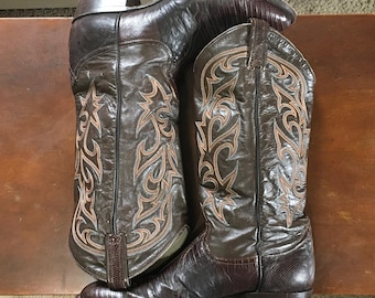 Vtg Larry Mahan Womens Brown Lizard Skin Western Cowboy Boots Pointed Toe 8.5M