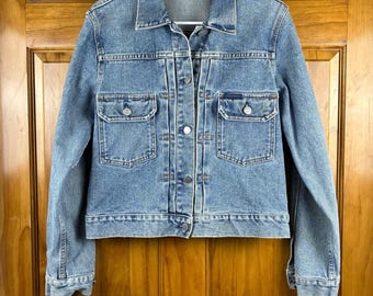 Vintage Guess Jeans Denim Jacket Mens M Medium Wash Made in USA XL 90s Trucker