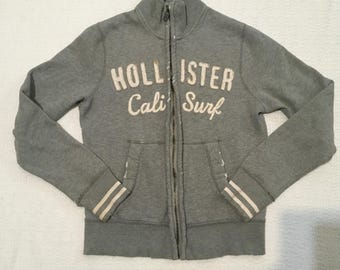 Vtg Hollister Cali Surf Zip Up Distressed Hoodie Sweatshirt Gray Size S