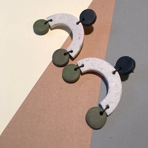 Large White Arch Dangle- Stud Earrings