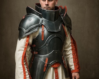Medeltida svart stål halvkroppsrustning | LARP Cosplay-dräkt