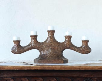 vintage Kerzenständer Holz fünfarmig, Kerzenleuchter handgeschnitzt, anthroposophisch, schwedische Volkskunst, skandinavische Landhausdeko