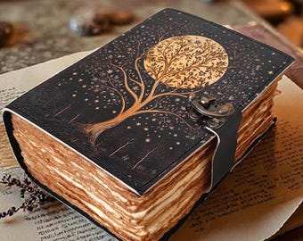 Diario grimorio de cuero del Árbol de la Vida, hecho a mano, de 400 páginas, libro de las sombras, libro de hechizos wiccanos vintage, diario gótico, regalo para él y para ella.