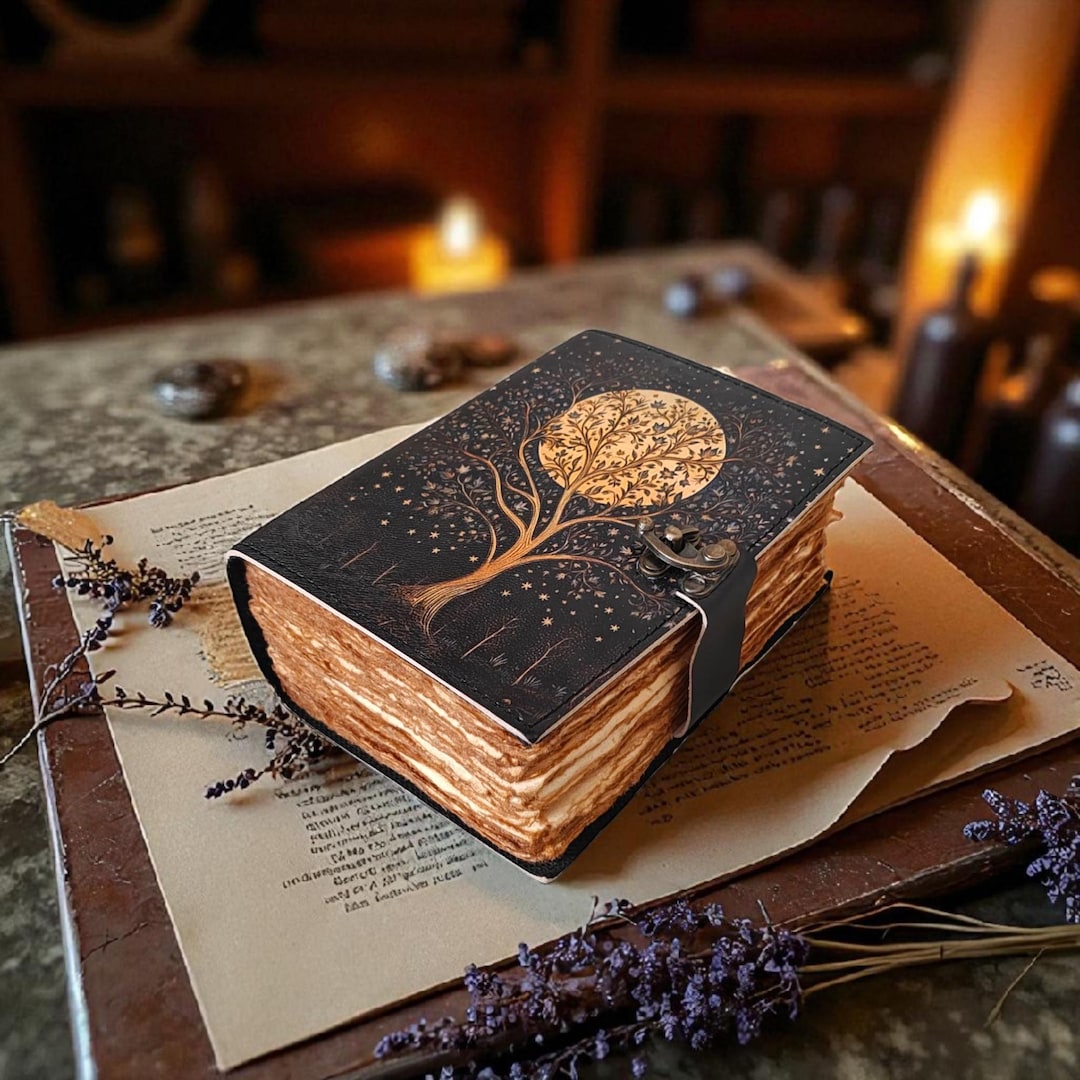 Large Tree of Life Leather Grimoire Handmade Journal – 400 Page Book of ...