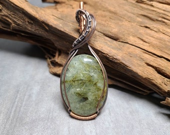 Green Moss Agate Wirewrapped Pendant Copper and Agate Jewelry Light Green Stone Necklace