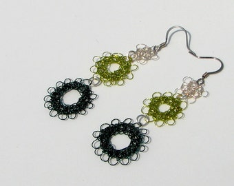 OOAK Peruvian Point Wire Crochet Dangle Earrings.