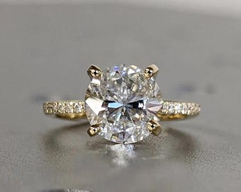 Moissanite Engagement Ring, 925 Sterling Silver, Hidden Halo