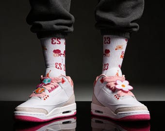 Calcetines Jordan 3 Retro Spring Flowers a juego / Baloncesto con estampado floral de estilo urbano botánico