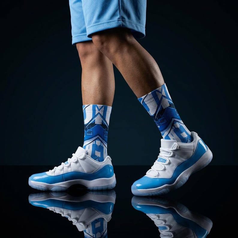 Calcetines a juego para Jordan 11 Diseño inspirado en UNC / Estilo urbano azul Carolina Estilo baloncesto Heritage imagen 7
