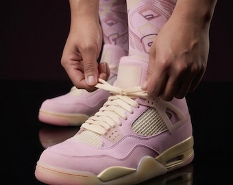 Chaussettes assorties Jordan 4 Retro Iced Carmine pour femmes | Fragment d'aile rose streetwear