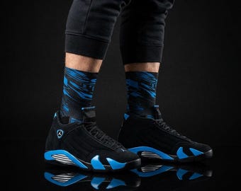 Calcetines Jordan 14 Retro a juego / Negro Azul universitario Inspirados en Ferrari Racing Crew