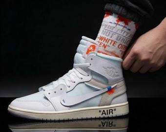 Virgil Abloh Archive x Jordan 1 Retro High OG Alaska Calcetines a juego / Ropa urbana industrial blanca deconstruida