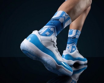 Calcetines a juego para Jordan 11 Diseño inspirado en UNC / Estilo urbano azul Carolina Estilo baloncesto Heritage