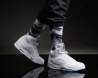 Calcetines Jordan 5 Retro Blanco Metálico a juego / Ropa urbana de baloncesto Fighter Jet Metálico