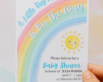 Little Ray of Sunshine Baby shower invitation editable TEMPLATE gender neutral baby invitation 5x7
