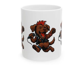 Punk Rock Chocolate Lab Ceramic Mug: Gift for Dog & Music Lovers