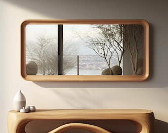 Rectangular Oak Wall Mirror – Modern Wooden Mirror for Entryway & Living Room – Rectangle Wall Mirror