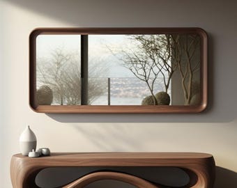Rechthoekige walnoothouten wandspiegel – moderne houten spiegel voor hal en woonkamer – rechthoekige wandspiegel