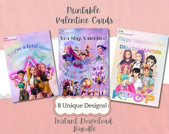 Printable K-Pop Huntrix Valentine Cards for Kids |  Classroom Valentines | Instant Download | Kpop Kids Valentine Exchange | Saja Boys