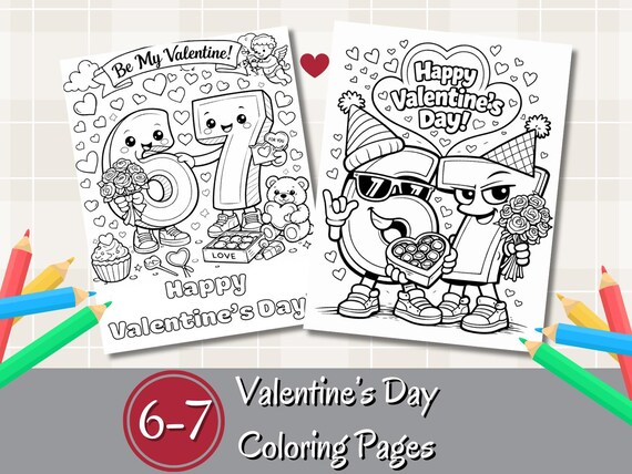 67 Valentine's Day Coloring Pages | 67 Teacher Printable | Six Seven Valentine Activity | Printable February Coloring Sheets