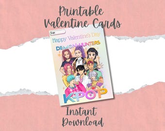 Printable K-Pop Valentine Cards for Kids |  Classroom Valentines | Instant Download | Kpop Kids Valentine Exchange | Huntrix | Saja Boys
