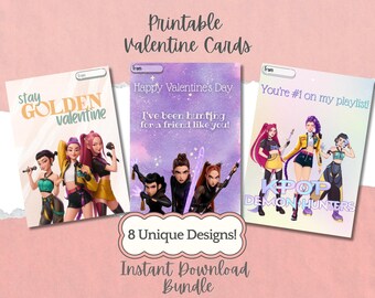 Printable K-Pop Huntrix Valentine Cards for Kids |  Classroom Valentines | Instant Download | Kpop Kids Valentine Exchange | Saja Boys