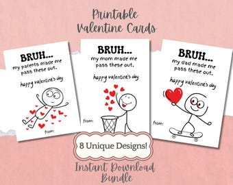 Bruh my Mom Made Me Pass These Out Valentine Card | Printable Funny Classroom Exchange | Trendy Slang Valentine | Gen Z Alpha for Tweens