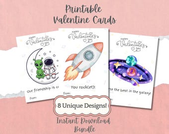 Planet Valentine Cards for Kids | Space Classroom Valentines | Cute Planet Valentines Day Cards | Printable Kids Valentines