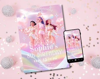 K-pop Birthday Invitation | Editable Canva Template | Huntrix Golden | Printable Birthday Party Invite | Digital Download | Demon Hunters