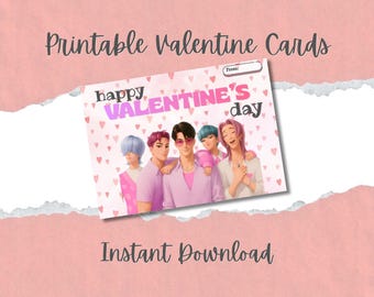 Printable K-Pop Valentine Cards for Kids |  Classroom Valentines | Instant Download | Kpop Kids Valentine Exchange | Huntrix | Saja Boys