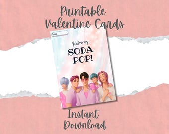 Printable K-Pop Soda Pop Valentine Cards for Kids |  Classroom Valentines | Instant Download | Kids Valentine Exchange | Huntrix | Saja Boys