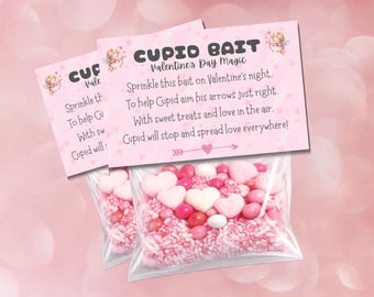 Cupid Bait Valentine Treat Bag Topper Printable | Valentine’s Day Classroom Activity | Cupid Snack Mix Tag | Kids Valentines