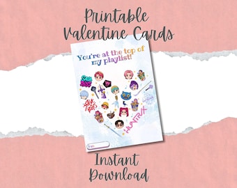 Printable K-Pop Valentine Cards for Kids |  Classroom Valentines | Instant Download | Kpop Kids Valentine Exchange | Huntrix | Saja Boys