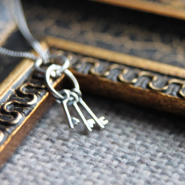 Teeny Tiny Keys. Skeleton Keys. Ring of Keys. Tiffany Inspired. Sterling Silver Necklace. Gift 25 Dollars and Under