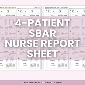 SBAR-rapport voor verpleegkundigen voor 4 patiënten | Afdrukbare sjabloon voor overdracht van verpleegkundigen | Ploegrapport werkblad pdf