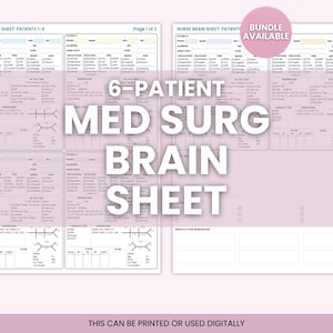 6-Patient Med-Surg Nurse Gehirn Blatt | Druckbares & digitales PDF | Pflegerapport und Patienten Organizer