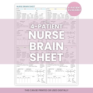 4-Patient Nurse Brain Sheet PDF | Shift Report Template Planner | Printable and Digital
