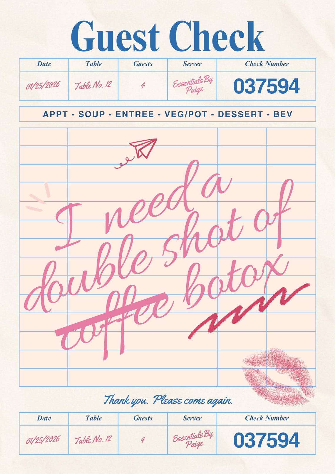 Double Shot Coffee Botox – Guest Check Print | Pink Medspa Decor ...