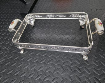 Royal Doulton Old Country Roses Silver Plated Casserole Holder Porcelain Handles