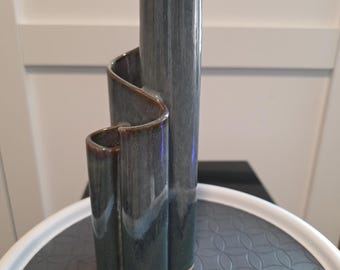 ヴィンテージ ベイセラミックス 西ドイツ製 花瓶 ブルーグレー釉薬 モダニズム 円筒形 10インチ