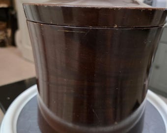 Vintage Hand Turned Mahogany Ice Bucket - MCM Barware with Pyrex Glass Liner
