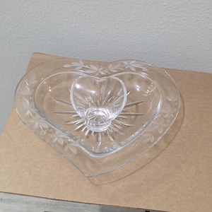 Mikasa Garden Terrace Clear Glass 12.5" Heart Dish Platter & Mini Heart Bowl Set