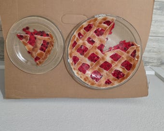 Vintage Fused Glass Cherry Pie Plate Set 8" & 10.25" Independent Studio Art 2pc