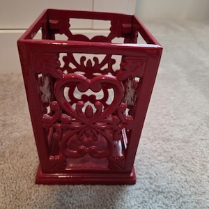 Heavy Red Cast Iron Filigree Lantern Planter - Vintage Style Lattice - 4.5 lbs