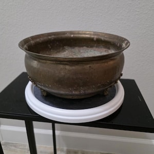 Vintage 11.5" Footed Copper Bowl | Ornate Brass Finish Planter | India