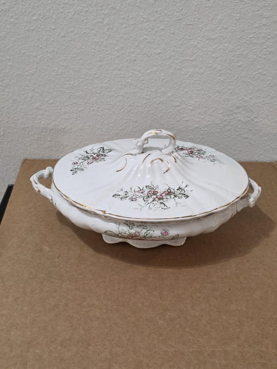 Antique Imperial Porcelain Covered Vegetable Bowl Floral Gold Gilt